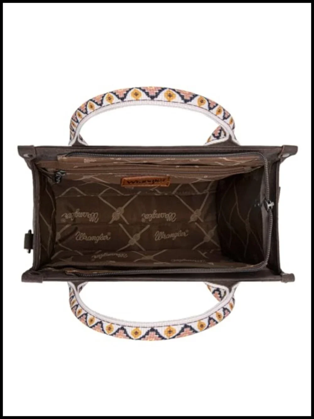 Wrangler Western Satchel Crossbody Purse with Aztec Woven Trim, Secure Zip Top